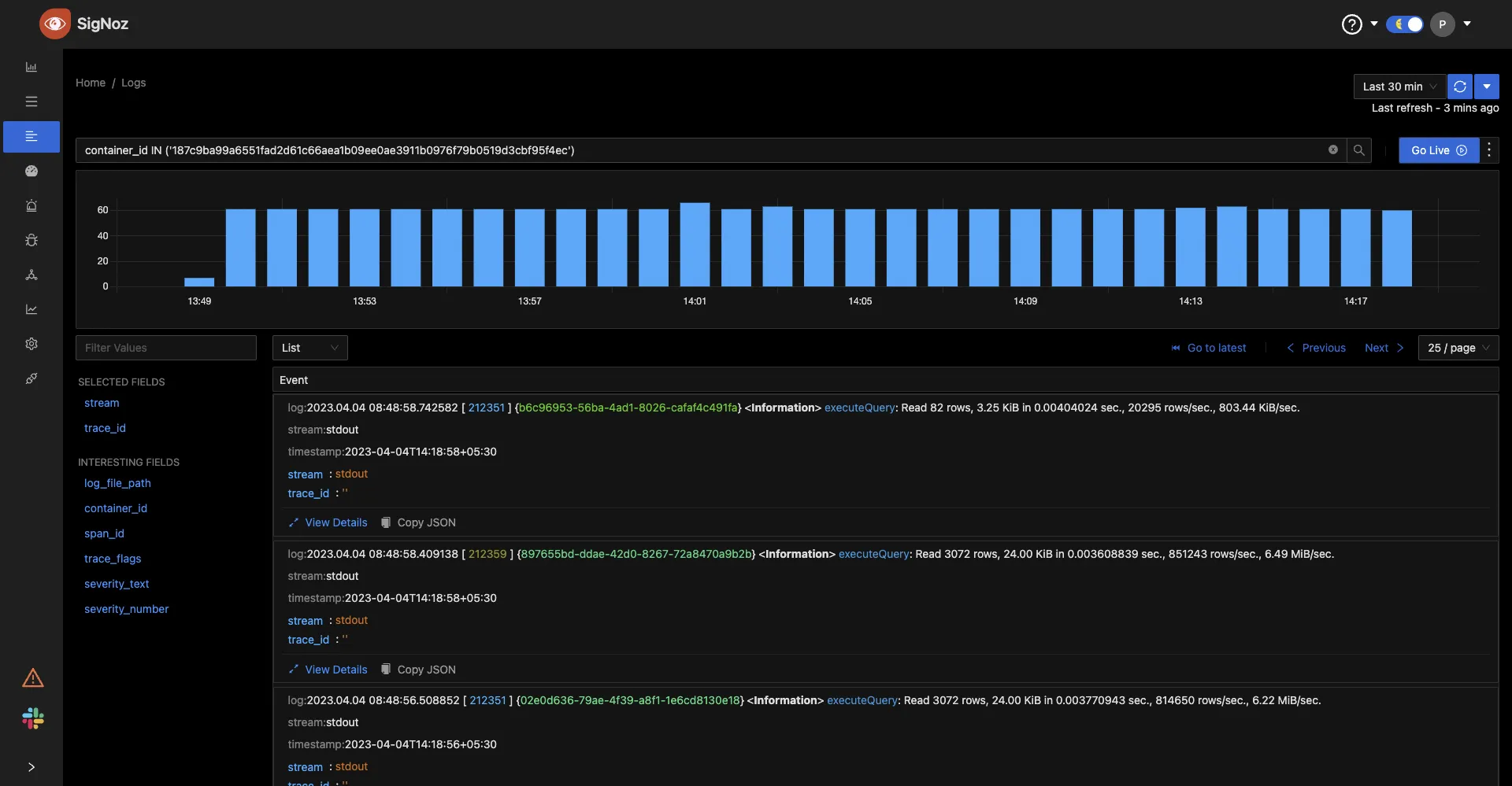 Color-coded logs in List view