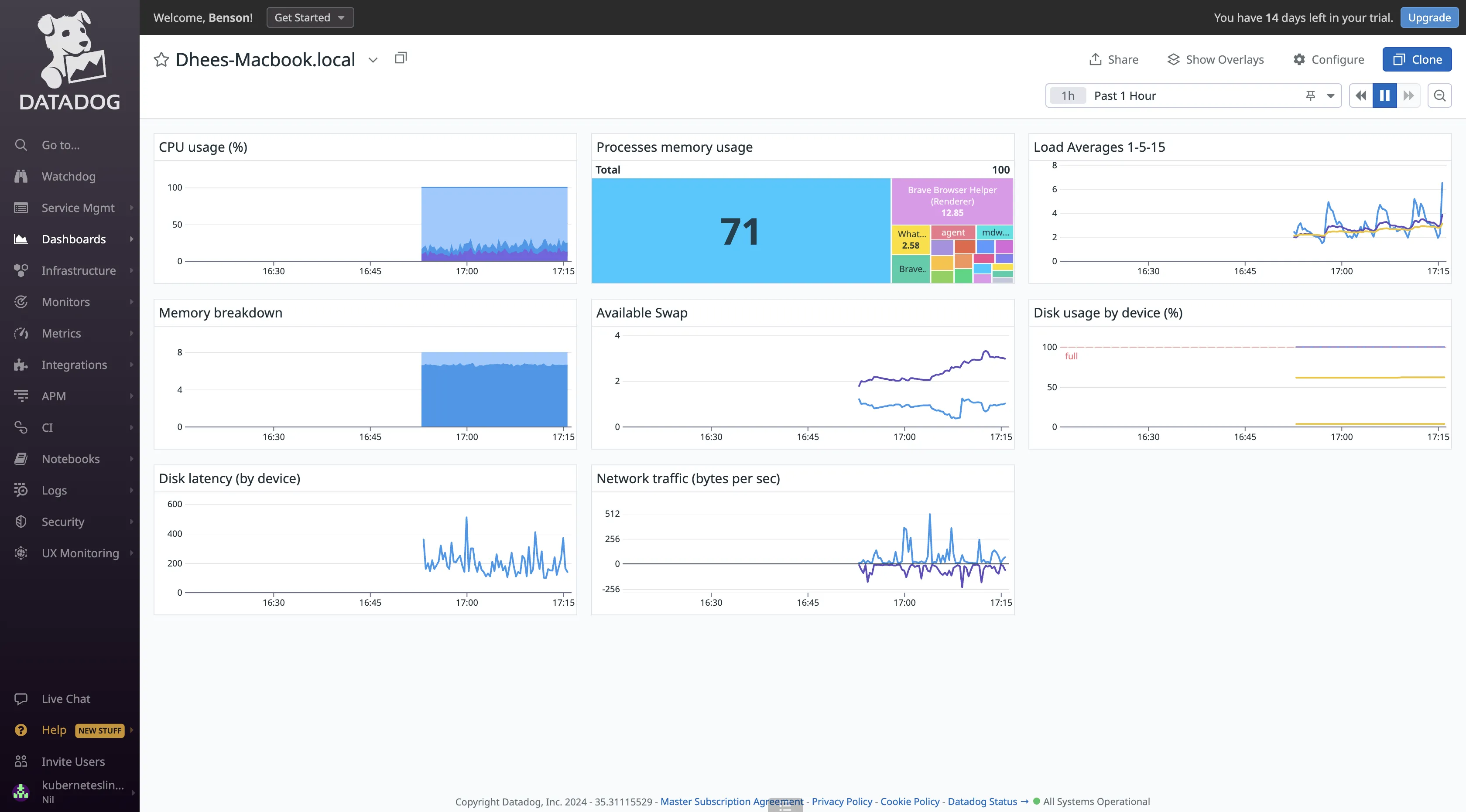 My host infrastructure being monitored in Datadog